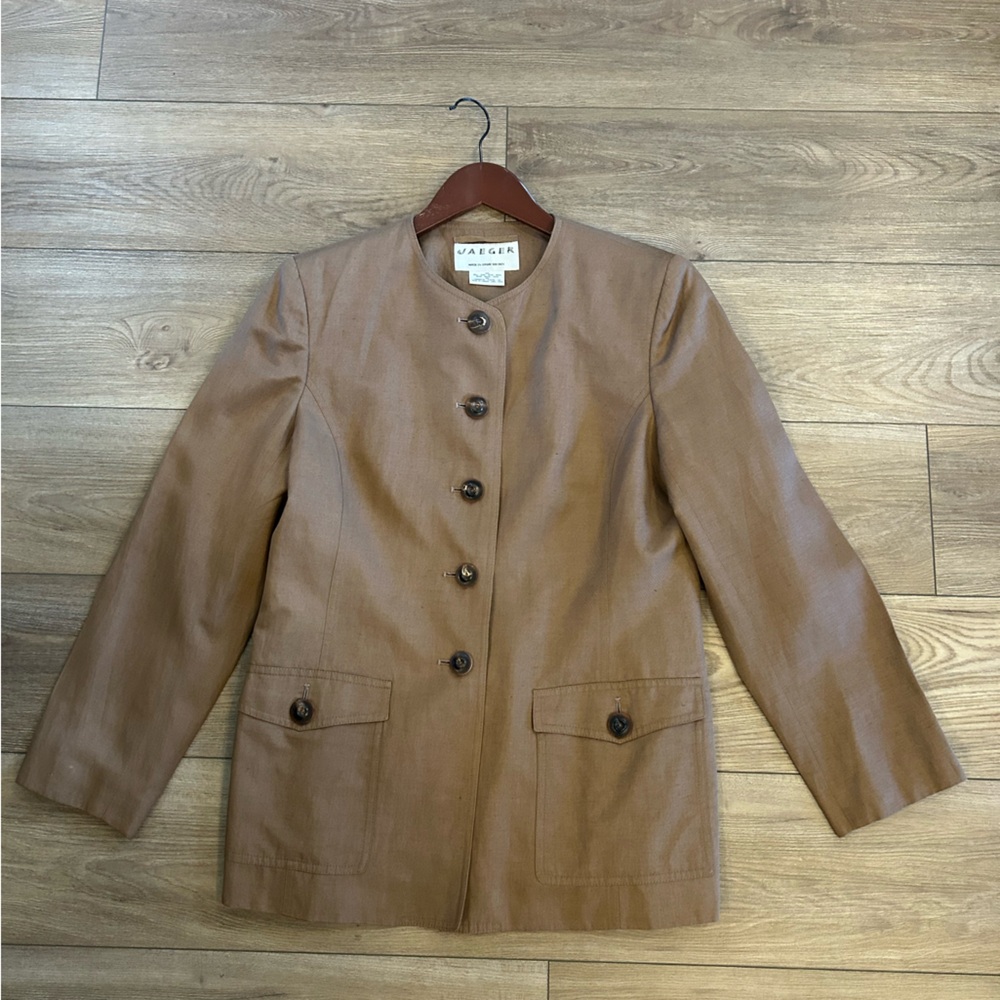 Jaeger Silk Linen Blend Camel Jacket Blazer Women’s US 12